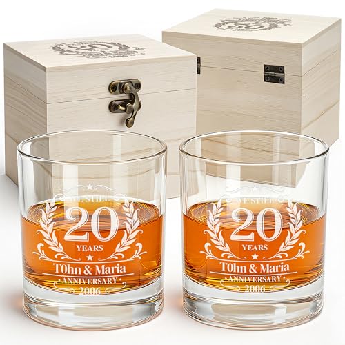 Lyrissa Personalized 12 oz Whiskey Glasses for Men, Custom Anniversary - Gifts for Couple Him Husband in Premium Wooden Bo...