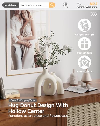 Hug Donut Decorative Vase Set - Modern Nordic Boho Style Vases Home Decor, Matte Ceramic Decorations for Living Room Shel...
