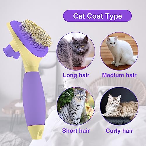 Cat Brush for Grooming and Shedding, Self-Cleaning Silicone Brush for Short and Long Haired Cats, Cat Gifts for Pet Lovers...