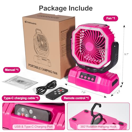 Odoland Portable Camping Fan with LED Lantern, 20000mAh Rechargeable Battery Powered Fan with Auto Oscillation, Timer, Rem...