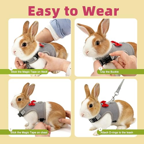 AIITLE Rabbit Harness and Leash Set with Cute Bow, Soft Breathable Mesh Vest Harness for Rabbits Kitten Ferret Puppy Small...