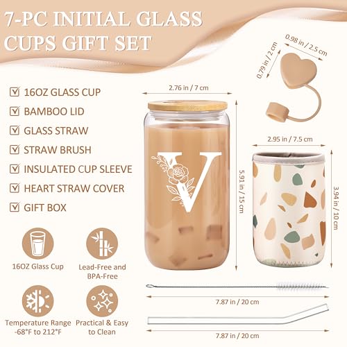 Personalized Gifts for Women, Monogrammed Gifts for Women, Initial 16 oz Glass Cups With Lids and Straws, Customized Mug, ...