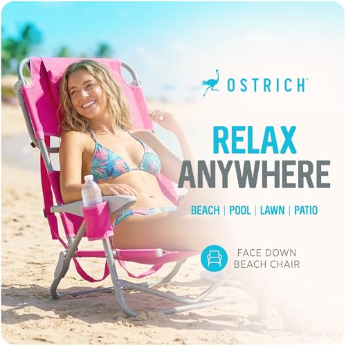Ostrich the Heavy-Duty Backpacker, Portable Beach Chair with Face Hole, Adjustable Lounge Chair with Face Opening, Cup Hol...