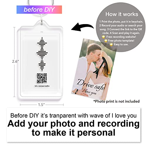 I Love You Sound Wave Keychain with QR Code Link to Recording | DIY Photo Text | Clear Acrylic Key Chain Insert Photo Fram...