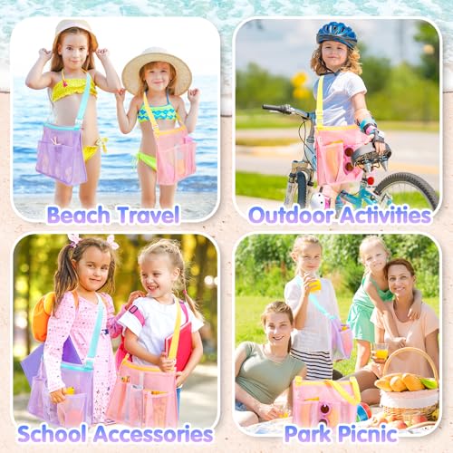 Tagitary Beach Toys Mesh Beach Bags with Zipper, Kids Pool Sand Toys Seashell Crossbody for Boys and Girls Summer Vacation...