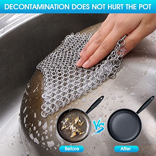 Cast Iron Cleaner 6"x6.3" 316L Stainless Steel Chainmail Scrubber for Griddle Skillet Dutch Oven Wok Stainless Steel Pot C...
