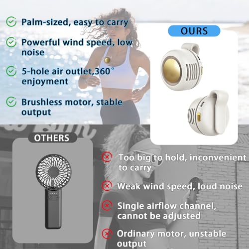 Ahuccf Portable Clip-On Fan, Mini USB Rechargeable 360° Rotatable Fan, 3-Speed Silent Mini Bladeless Fans