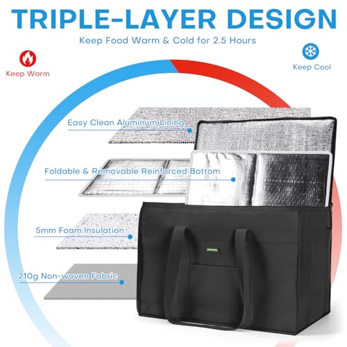 JUNGYOON Heavy-Duty Insulated Grocery Bags & Insulated Bag – Collapsible Cooler Bag with Zippered Top