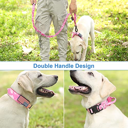 Hotsky Tactical Dog Collar and Leash Set, Heavy Duty Military Airtag Dog Collar with Handle and Metal Buckle for Training ...