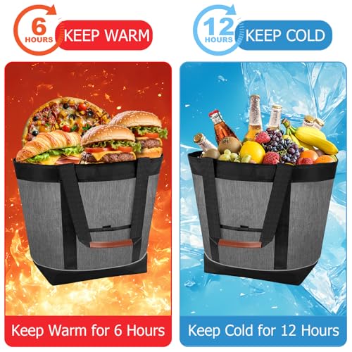 Awordo Insulated Cooler Bag, Reusable Grocery Tote Bags for Hot/Cold, Leakproof Thermal Food Delivery Bag for Shopping, Be...