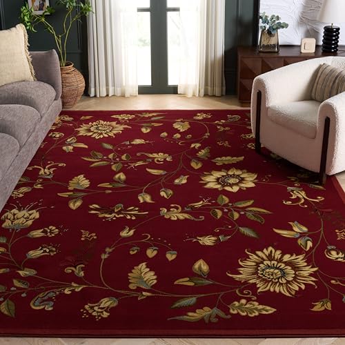 SAFAVIEH Lyndhurst Collection Area Rug - 8' x 11', Red & Multi, Traditional Floral Design, Non-Shedding & Easy Care, Ideal...
