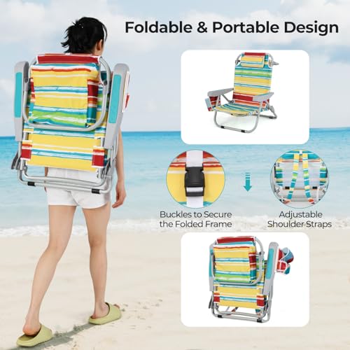Giantex Backpack Beach Chair, Foldable Camping Chair with 5 Adjustable Position, Cup Holder, Storage Pockets, Straps, Towe...