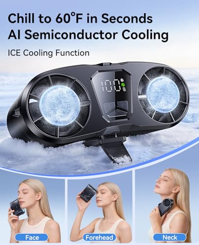 KIMMOO Dual-Motor Rechargeable Waist Fan with Ice Cooling, 25000 RPM High-Speed Neck Belt Clip-on Fan with 10 Gears, LED D...