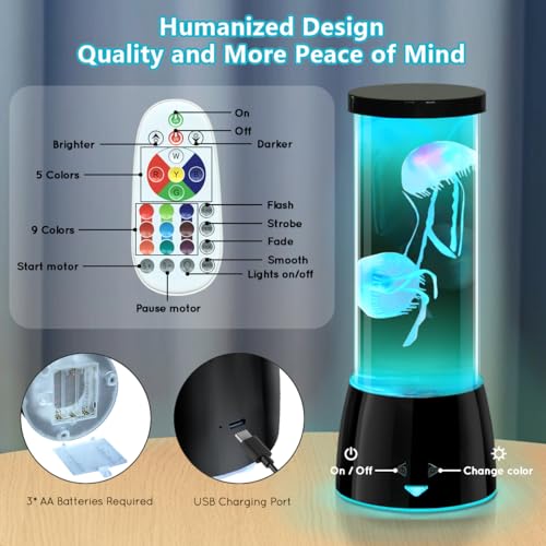 LEDHOLYT Cool Jellyfish Lamp – Remote Dimmable Control Multi & 17 Color Changing Mood Light – Gifts for Kids,Holiday Gift ...