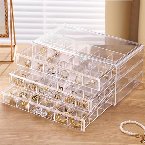 CLUQMEIK Earring Organizer Box Clear Storage Acrylic for Earrings Necklace Organizer Jewelry Box with 72 Grids Storage Com...