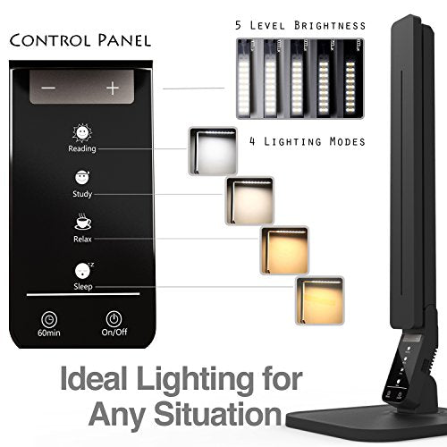 Lampat Dimmable LED Desk Lamp, 4 Lighting Modes (Reading/Studying/Relaxation/Bedtime), 5-Level Dimmer, Touch-Sensitive Con...