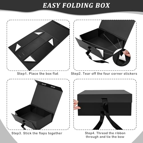 iefoah Black Gift Box for Presents 10.2×7.5×3.1'' Gift Boxes with Lids Magnetic Closure Groomsman Bridesmaid Proposal Box ...