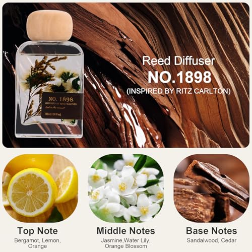 Luxury Hotel Scent Reed Diffuser 100ml (3.38oz) | No.1898 Hotel Collection Diffuser Oil Inspired by Ritz Carlton | Home, B...