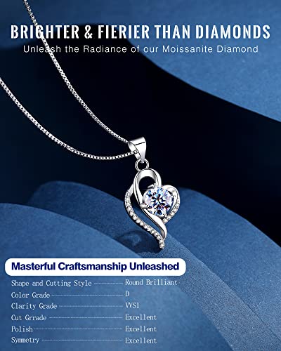 Wedding Anniversary Jewelry Gift for Wife from Husband, Wife Birthday Gift Idea, 1 Carat Moissanite Diamond Pendant Neckla...
