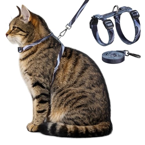 Cat Harness and Leash Set, 3-in-1 Escape Proof Adjustable, Comfortable Walking Travel Kitten Harness for Small Medium Larg...