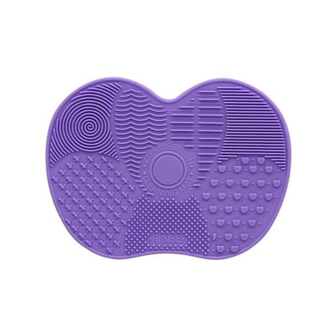 Make Up Brush Cleaning Mat，1PCS Silicone Makeup Brush Cleaner Pad With Suction Cup,Portable Cosmetic Washing Tool (Purple)