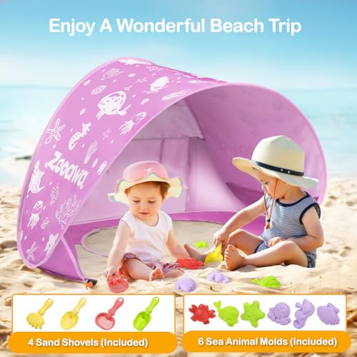 Zooawa Baby Beach Tent, Pop Up Beach Tent Sun Shade for Beach, Portable Shade Pool UV Protection Sun Shelter for Infant wi...