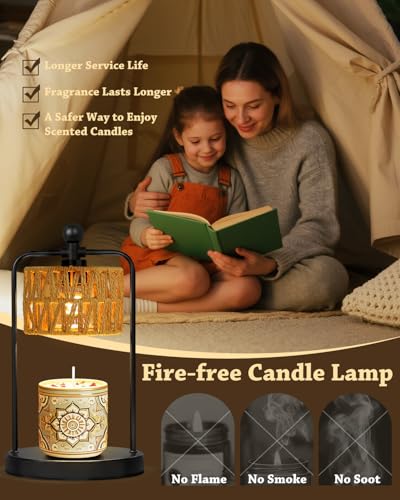 FUNNYBEHOM Candle Warmer Lamp with Timer Dimmer, Candle Warmer for Jar Candles Lights, Boho Candle Lamp Warmer with 2 Bulb...