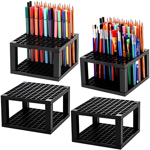 Foraineam 4-Pack 96 Holes Pencil & Brush Holder - Plastic Desk Organizer Stand Holder for Pencils, Pens, Paint Brushes, Mo...