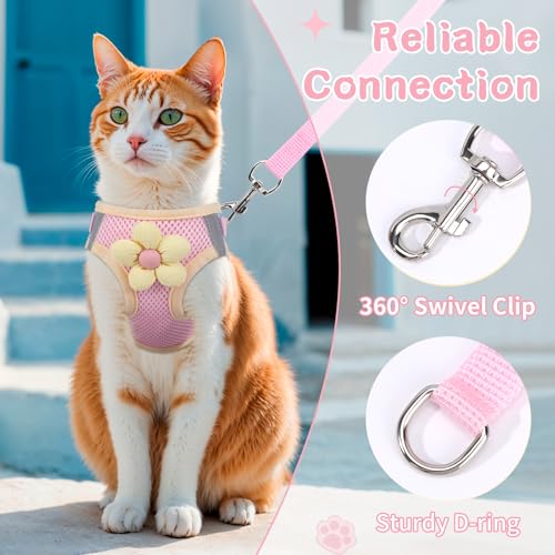 Cat Harness and Leash Set for Walking Escape Proof, Adjustable Kitten Harness Breathable Mesh with Reflective Strips Harne...