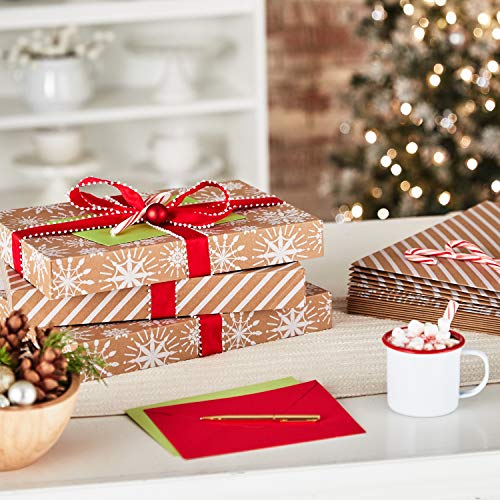 Hallmark Medium Christmas Gift Boxes with Lids (12 Shirt Boxes, 3 Designs: Navy Snowflakes, Gold Trees, Peace on Earth) fo...