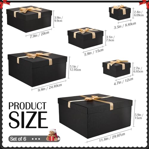 Chivertion 6 Pack Large Nesting Gift Boxes with Lid Ribbon 6 Size Square Gift Wrapping Stacking Boxes for Mother's Day Val...