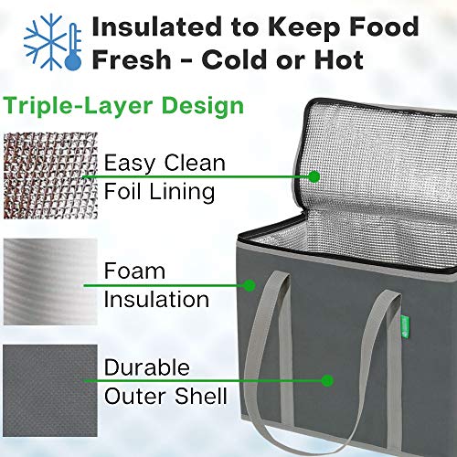 Creative Green Life XL Insulated Reusable Grocery Bags (2-Pack) - Premium Quality Cooler Bags with Hard Bottom Insert, Sta...