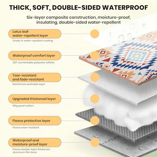ALLBFENG 87 in * 87 in Waterproof Picnic Mat Picnic Blanket, Enlarged and Thickened Camping Mat, Larger Picnic Blanket, Su...