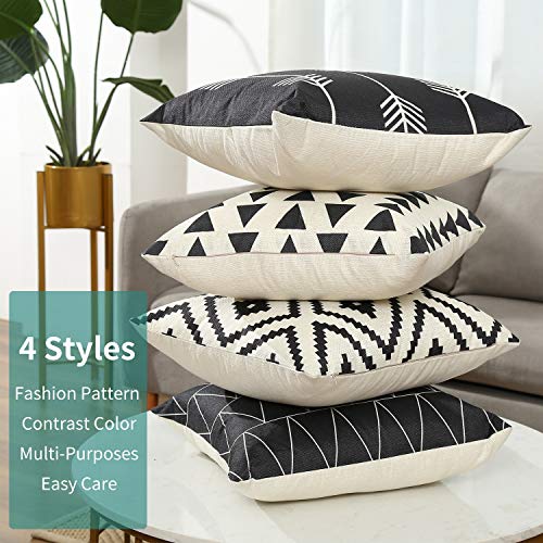Tosewever Set of 4 Decorative Geometric 16 x 16 Inches Throw Pillow Covers - Modern Pattern Linen Square Pillow Cushion Ca...