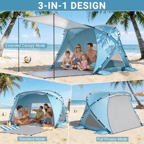Elegear Beach Tent Sun Shelter with Canopy, CumbreX™ 4-6 Person Pop Up Beach Tent, Easy Setup UPF 50+ UV Protection Portab...