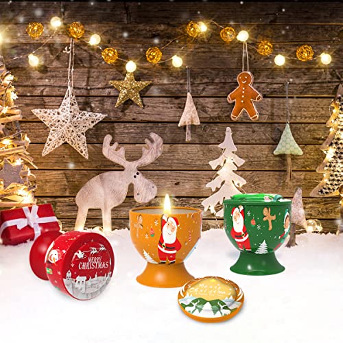 Set of 4 Christmas Snowman Santa Claus Scented Candles Gift Set for Home Women, 4.4oz Natural Soy Wax Strong Cedar, Lavend...