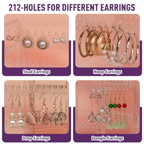 24Aug 360° Rotating Jewelry Organizer Stand with 5 Layers,Acrylic Earring Holder Organizer Stand,212 Holes and 212 Grooves...