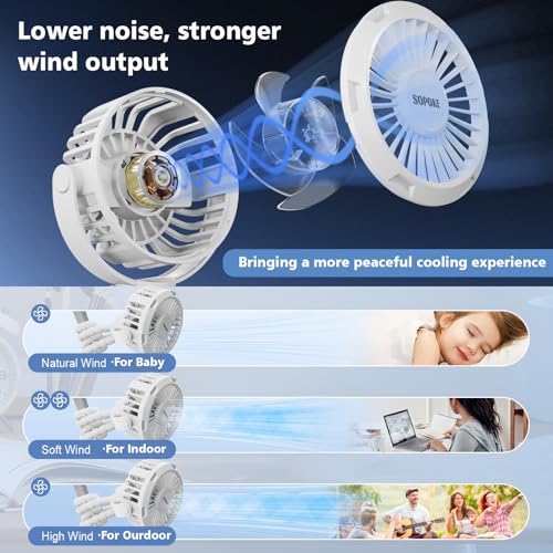 SOPOKE Mini Portable Baby Stroller Fan,3 Speed Personal Handheld Fan,Battery Operated Rechargeable 360° Flexible Tripod Co...