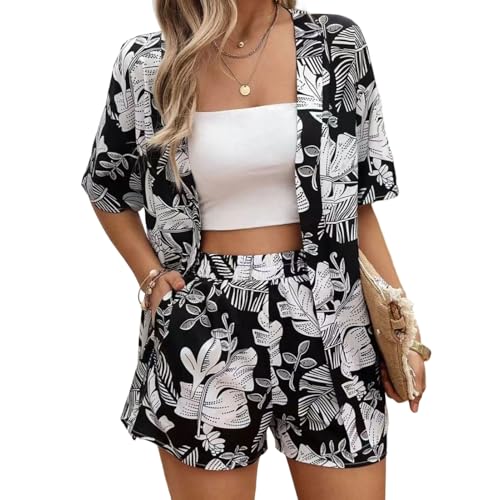 Two Piece Outfits Hawaiian Tropical Boho Floral Print Set Outfit Short Sleeve Beach Shirts & Shorts Summer Vacation Wear