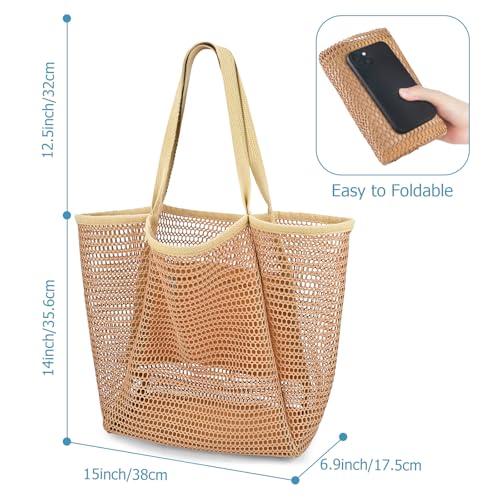 Iioscre Beach Bag for Women, Causal Hobo Pool Bags with Zipper Inner Pocket, Foldable Swim Tote Bag for Vacation Essentials