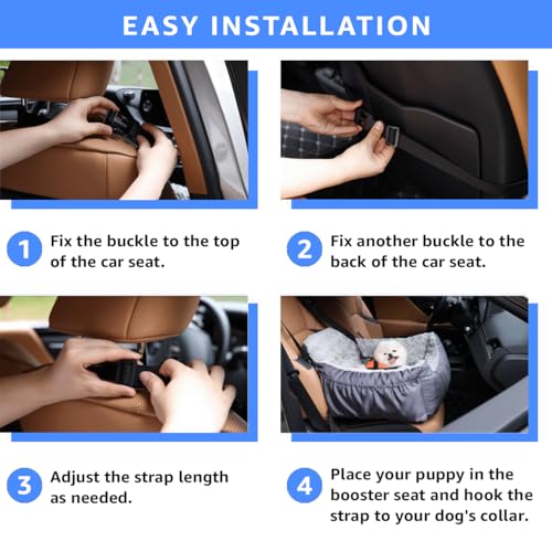 Oiilores Dog Car Seat for Small Dogs, Washable Pet Booster Car Seats with Clip-On Safty Leash, Comfy Deluxe Plush Carseat ...