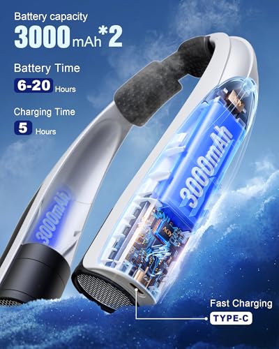 Tenvolti Portable Neck Fan - 6000mAh Rechargeable Personal Fan with 6 Speeds, 360° Cooling Surround Airflow, 20H Long Batt...