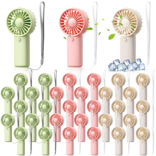 Rossesay 30 Pcs Mini Portable Fan Handheld Battery Operated Portable Small Personal Fans for Summer Travel Beach Indoor Ou...