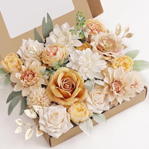 MISSPIN Artificial Flowers DIY Box Set Fake Roses Bouquet Bridal Wedding Flowers Colorful Centerpiece Table Decorations Bo...