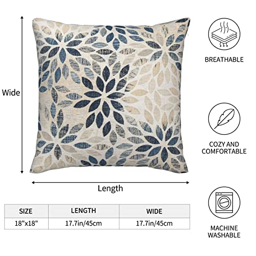 Dahlia Pillow Covers 18x18 Inch Set of 2 Summer Rust Geometric Flower Outdoor Decorative Throw Pillows Farmhouse Navy Blue...