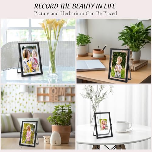 Golden State Art, 2 Pack, 4x6 Inch Metal Picture Frames, Floating Display for 3x5, 2x3 Photos, with Real Glass and Pull-Ou...