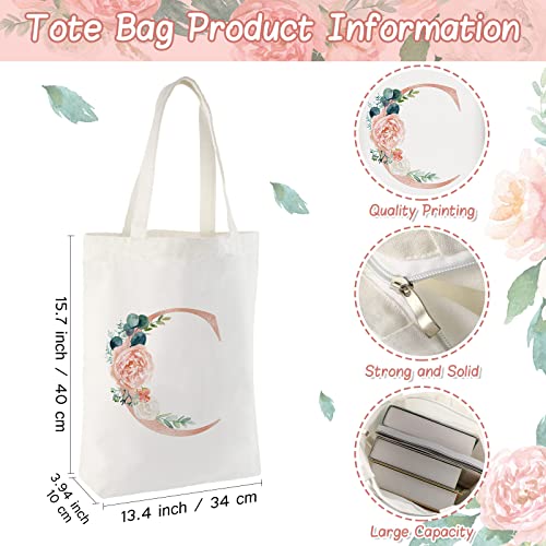 Sanwuta 2 Pcs Initial Canvas Tote Bag Wedding Gift Floral Letter Travel Cosmetic Bag Monogrammed for Woman Wedding