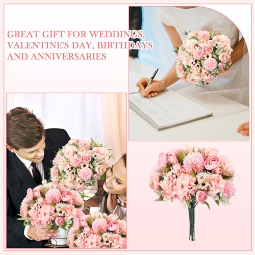 Tigeen 12 Pcs Peonies Artificial Flowers Faux Roses Silk Flowers Hydrangea Artificial Bouquet for Wedding Table Centerpiec...