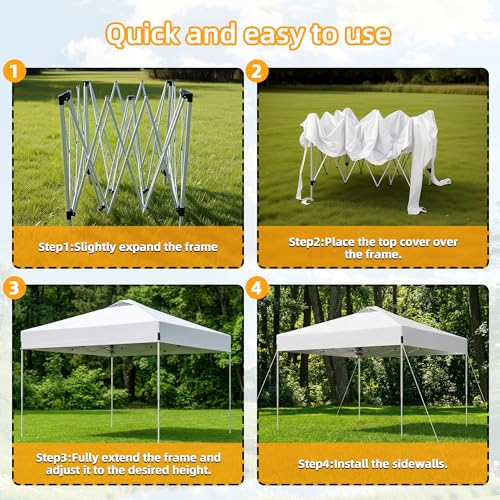 10x10ft Pop Up Canopy, Heavy Duty Beach Tent with Waterproof Silver Coated Top, 3 Heights & 4 Sandbags, Sun Shade with Rol...