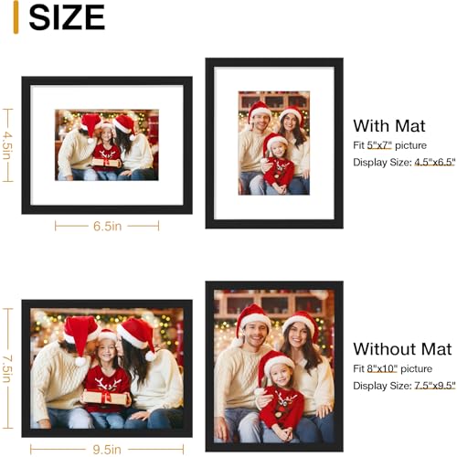 decorUhome 8x10 Picture Frame Set of 10, Display Photos 5x7 with Mat or 8x10 Unmatted for Picture Frames Collage Wall Deco...